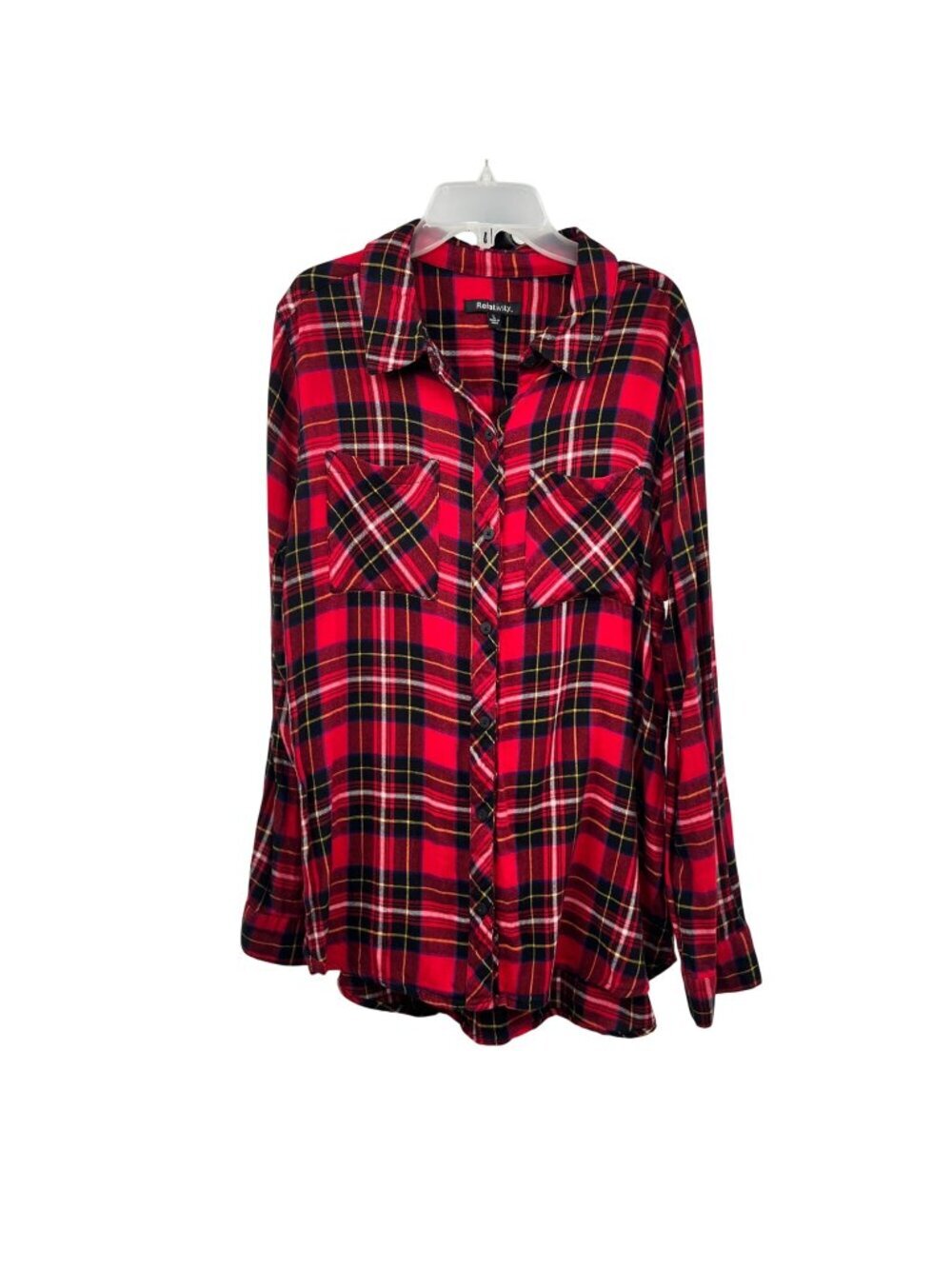 Relativity Womens Plaid Button Down Top Long Sleeve Red/Multi Size Large